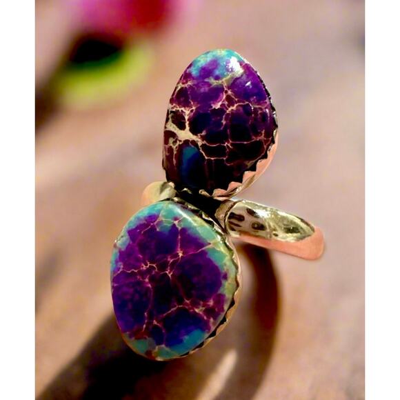 Purple Sea Sediment Jasper | 925 Sterling Silver Ring | Adjustable 4-9 - Picture 5 of 7